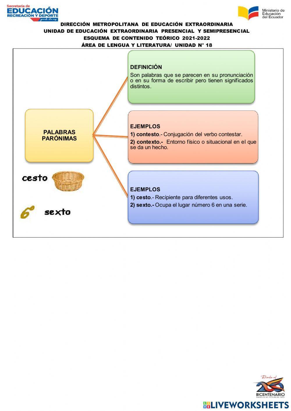 TAREA SEM 18. Tipos de palabras. Homónimas, homógrafas y parónimas