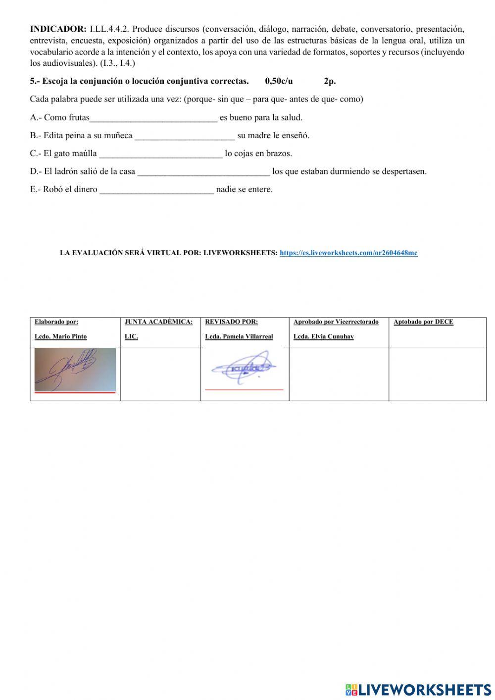 Evaluación quimestral