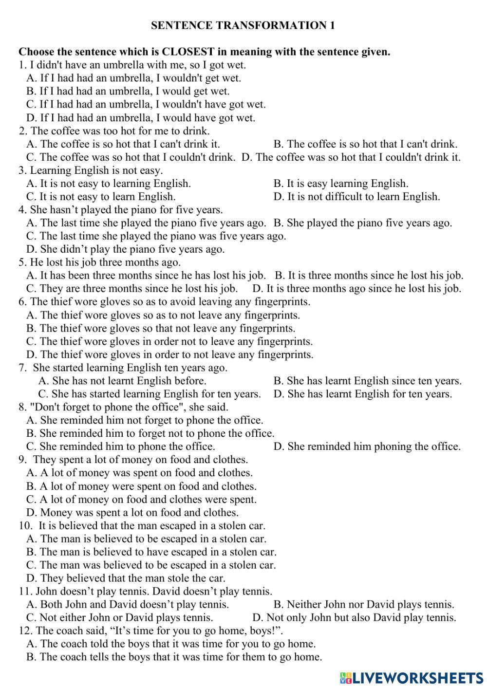 Sentence transformation