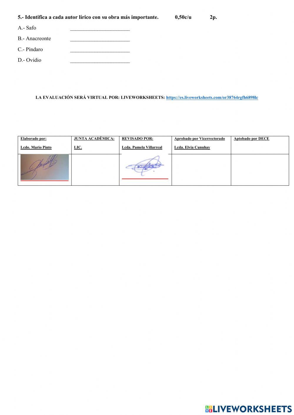 Evaluación quimestral 1ro de bachillerato