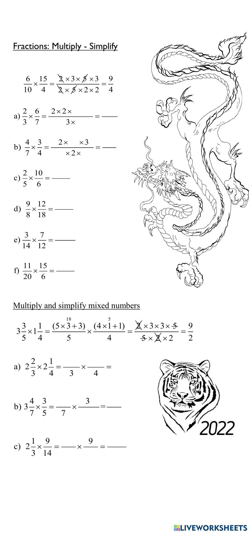 Fractions: Multiply and simplify