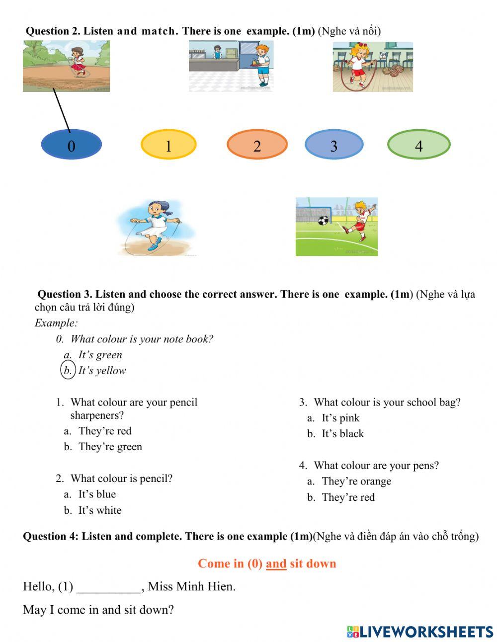 Đề kiểm tra môn tiếng Anh 3 HK1