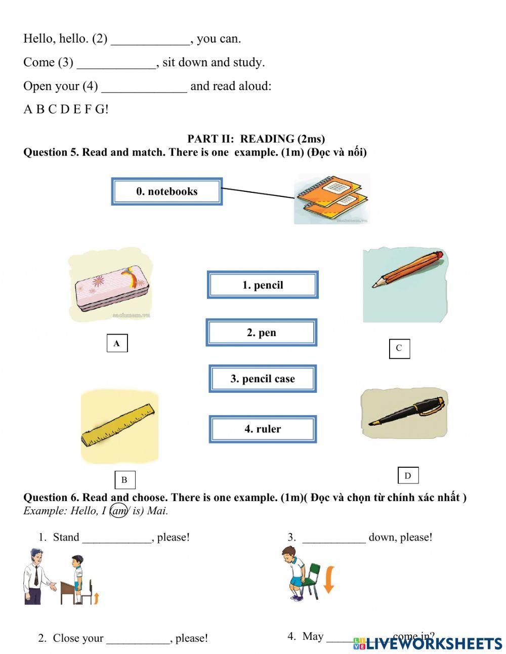 Đề kiểm tra môn tiếng Anh 3 HK1