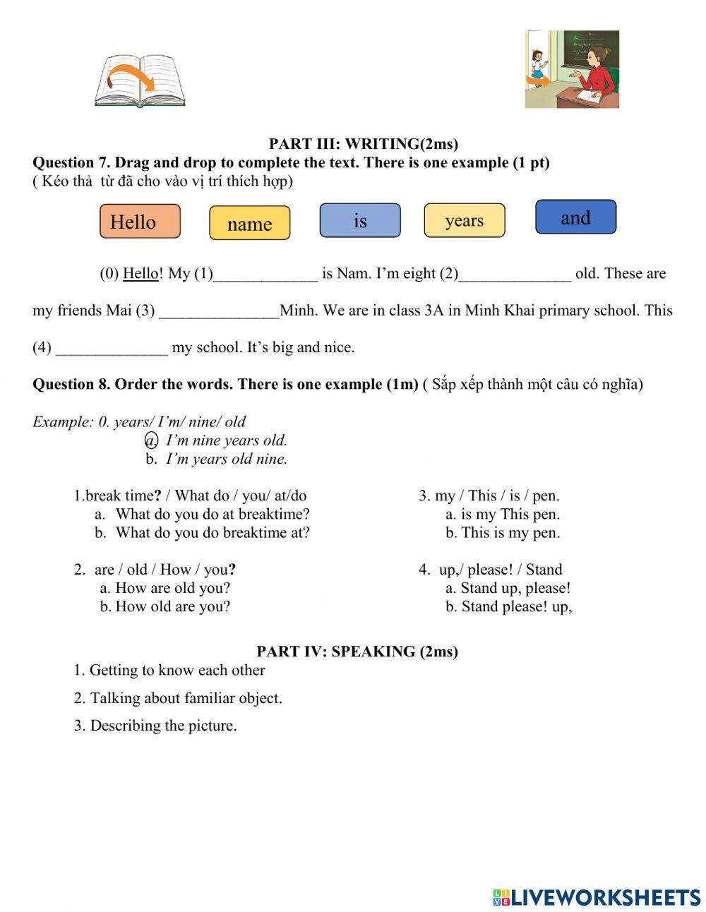 Đề kiểm tra môn tiếng Anh 3 HK1
