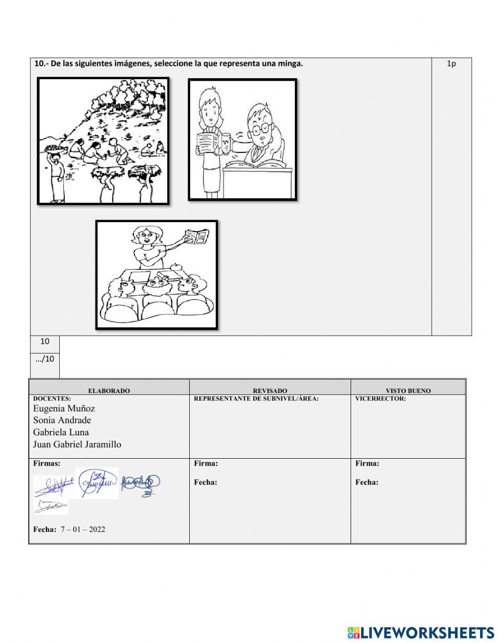 Evaluación Quimestral Estudios Sociales
