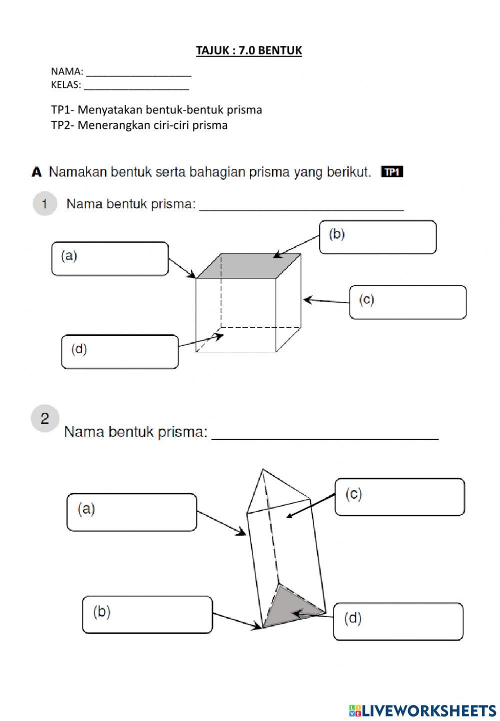 Bentuk activity for Tahun3 | Live Worksheets