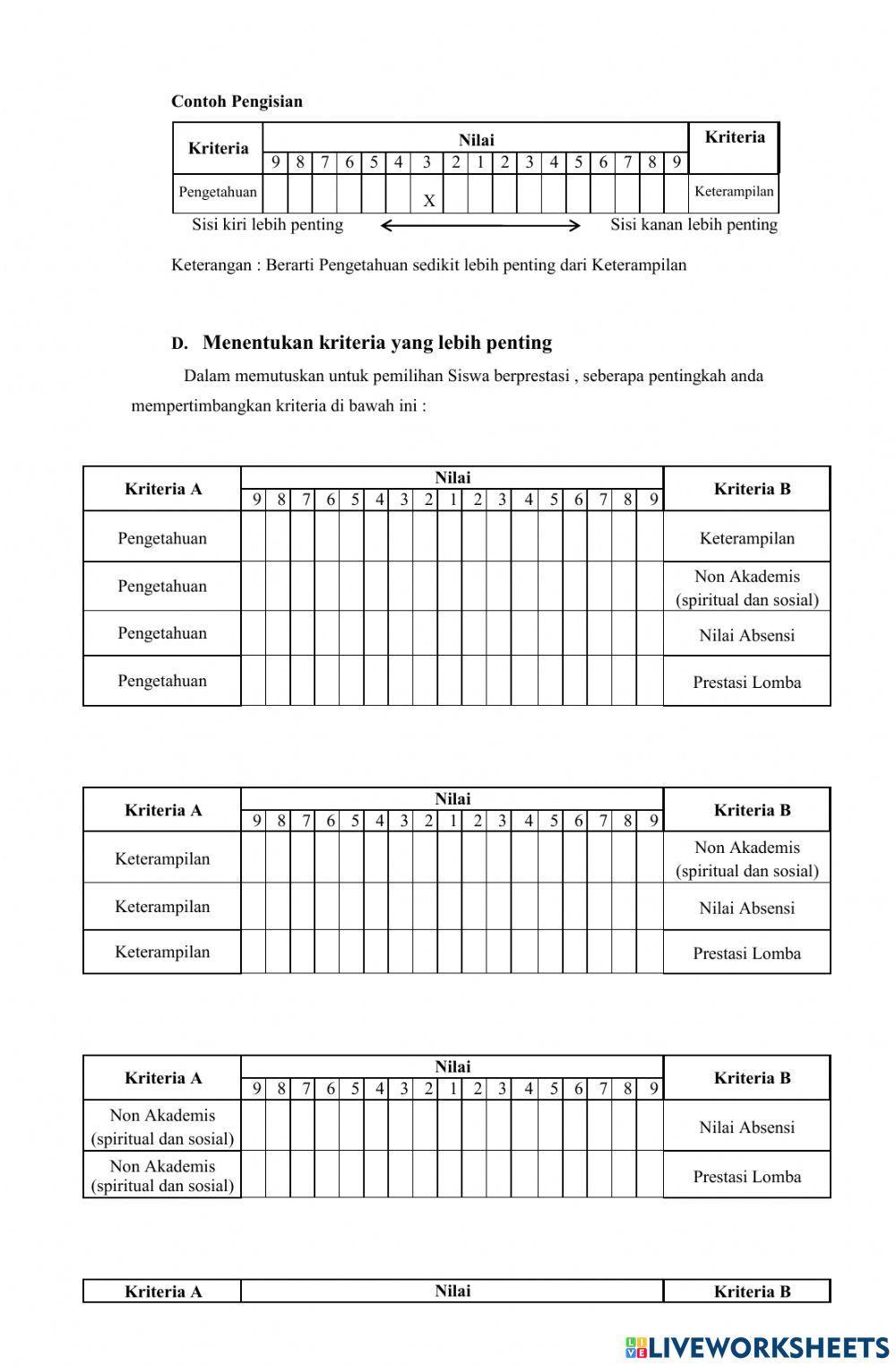 Kuesioner penelitian pemilihan siswa berprestasi