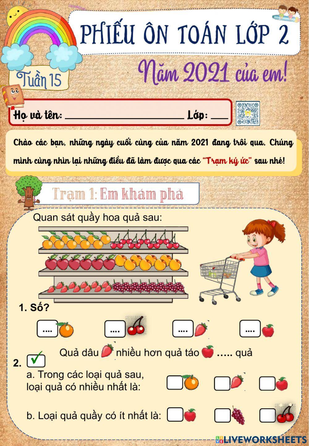 Lớp 2 - Ôn Toán - Tuần 15