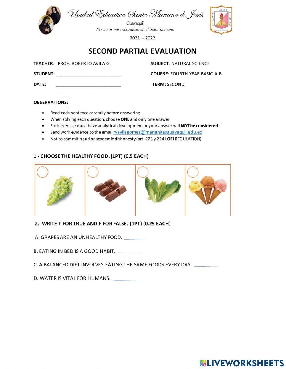 Second partial evaluation 4th grade
