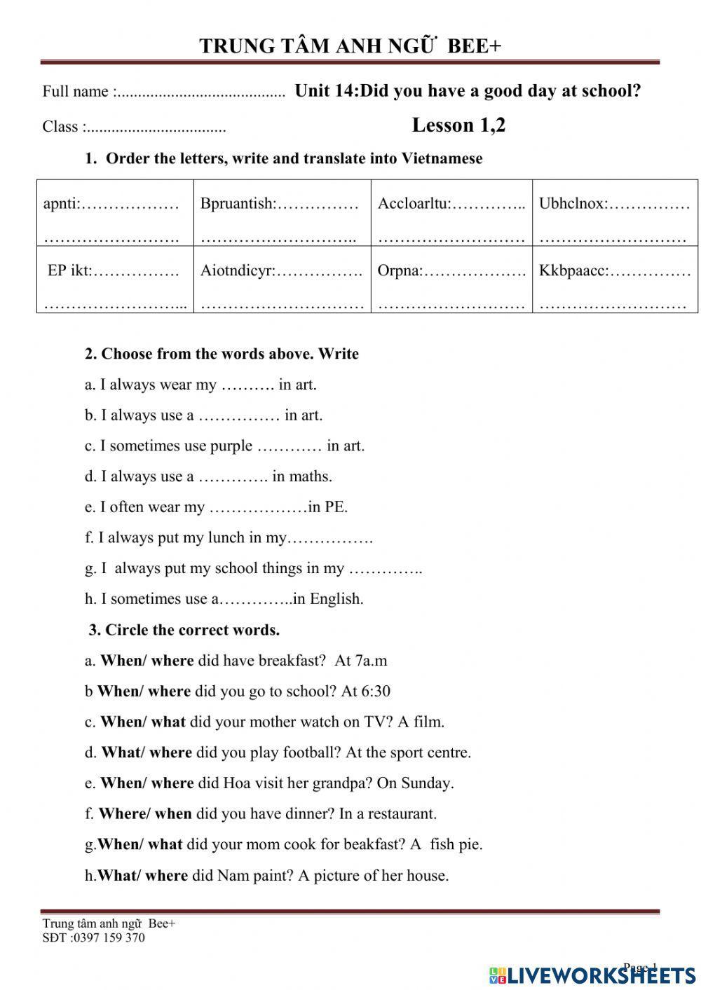 Family and Friends 3 Unit 14