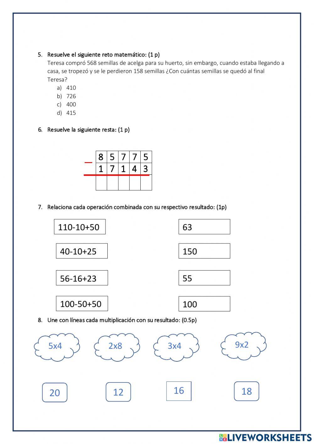 Mid term quiz matematica viernes 25 worksheet