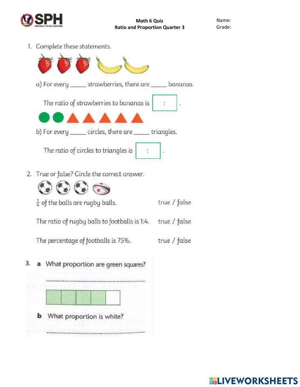 Ratio and Proportion Quiz Grade 6