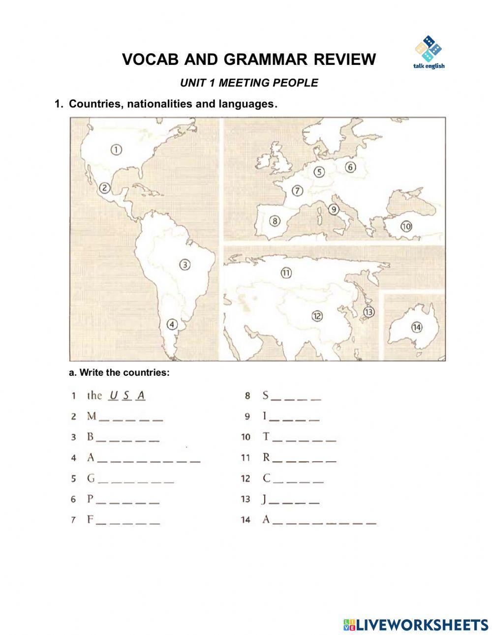 VOCAB AND GRAMMAR REVIEW UNIT 1 Meeting People