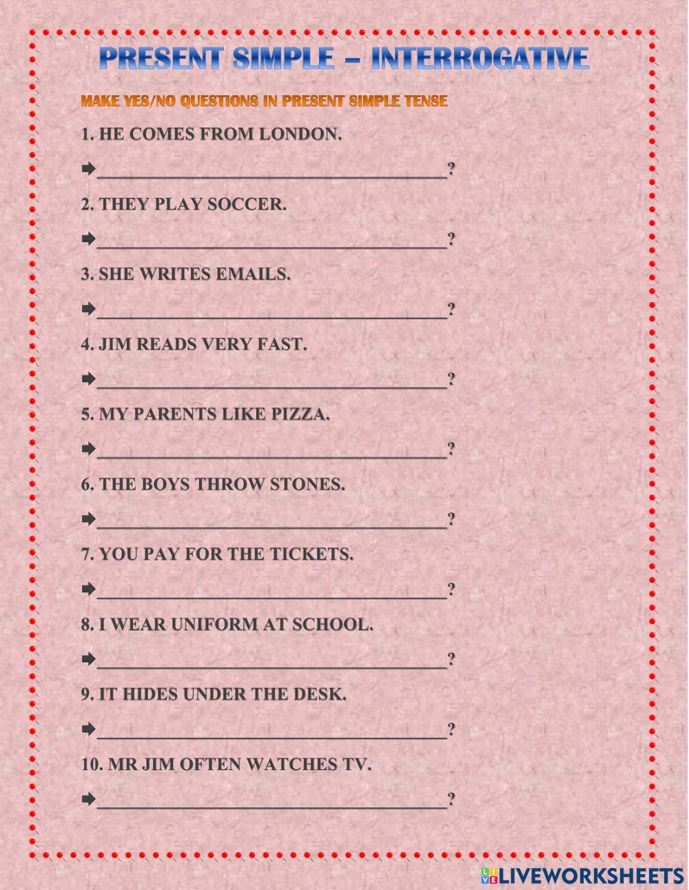 Present simple - questions worksheet for GRADE 3 | Live Worksheets