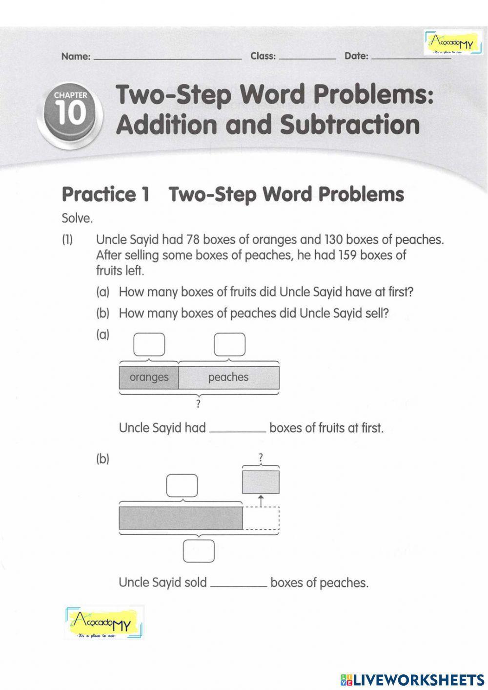 Two Steps Word Problems Worksheet