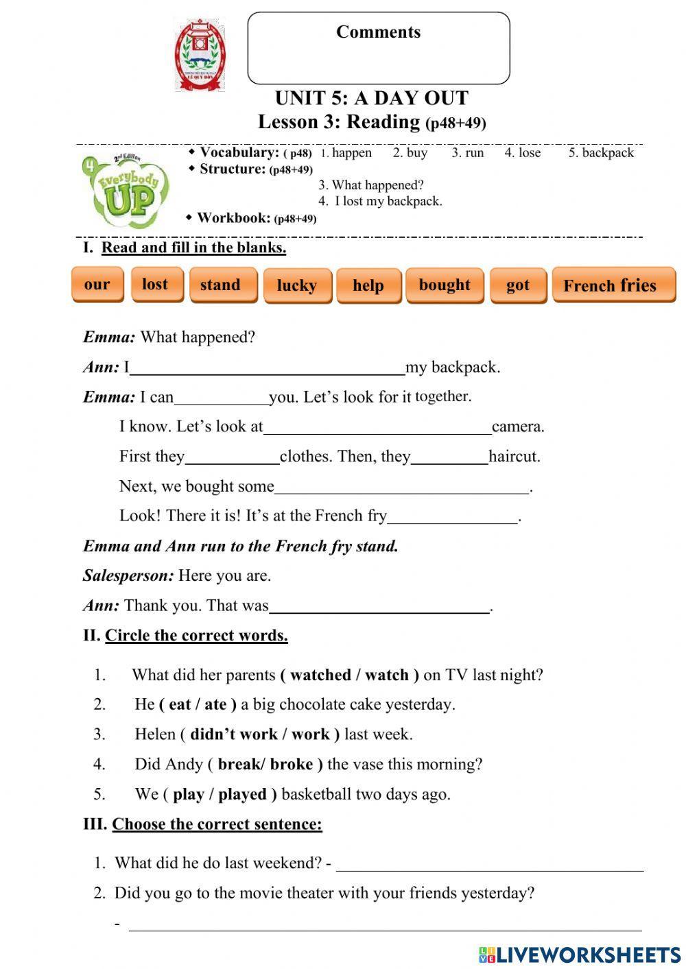 Everybody up 4 - Unit 5 Lesson 3