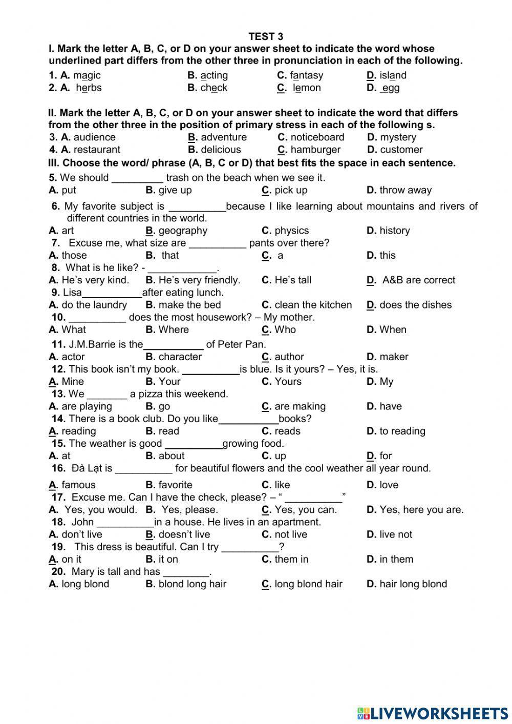 English 6 - Test 3 - Smart World