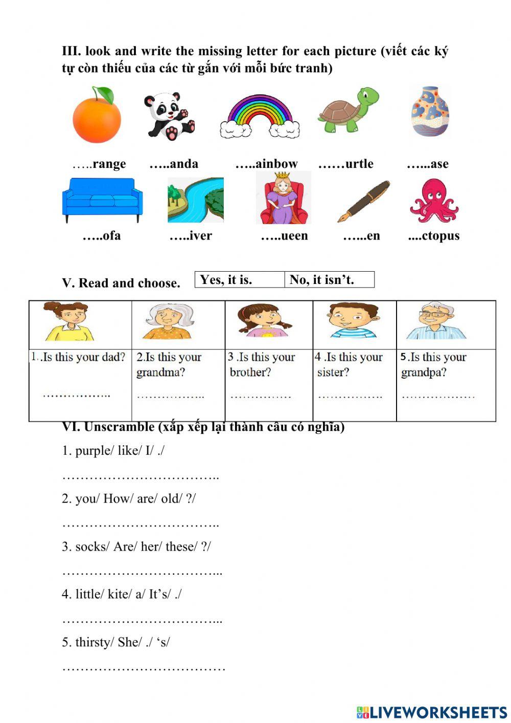 Mid-term english test for grade 2