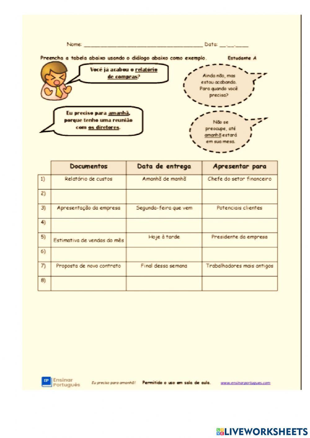 Negócios - advérbio de tempo - dias da semana