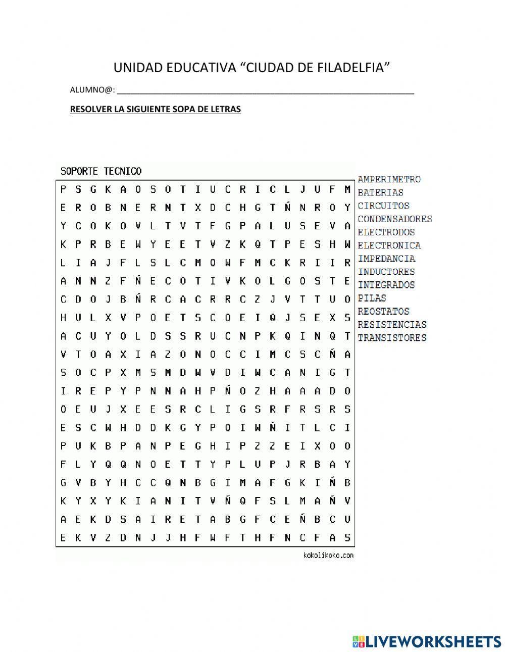 Soporte técnico sopa de letras