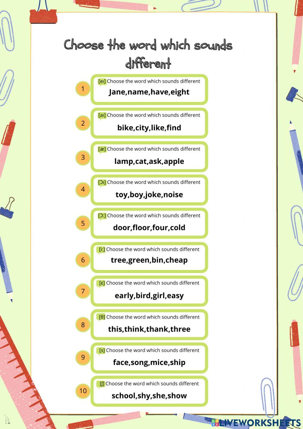 Choose the word that sounds different