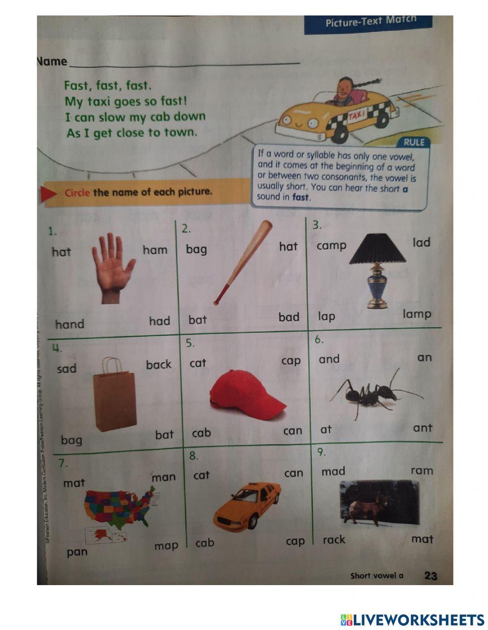 Short A online activity for 1 Live Worksheets
