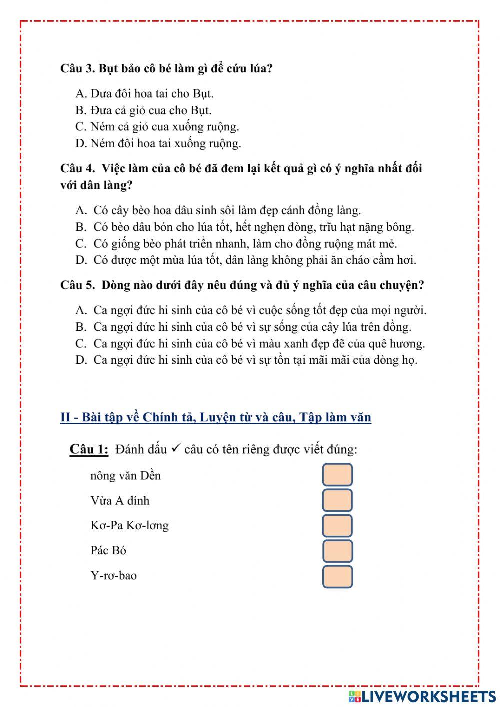 Bài tập cuối tuần 24 Tiếng Việt lớp 5