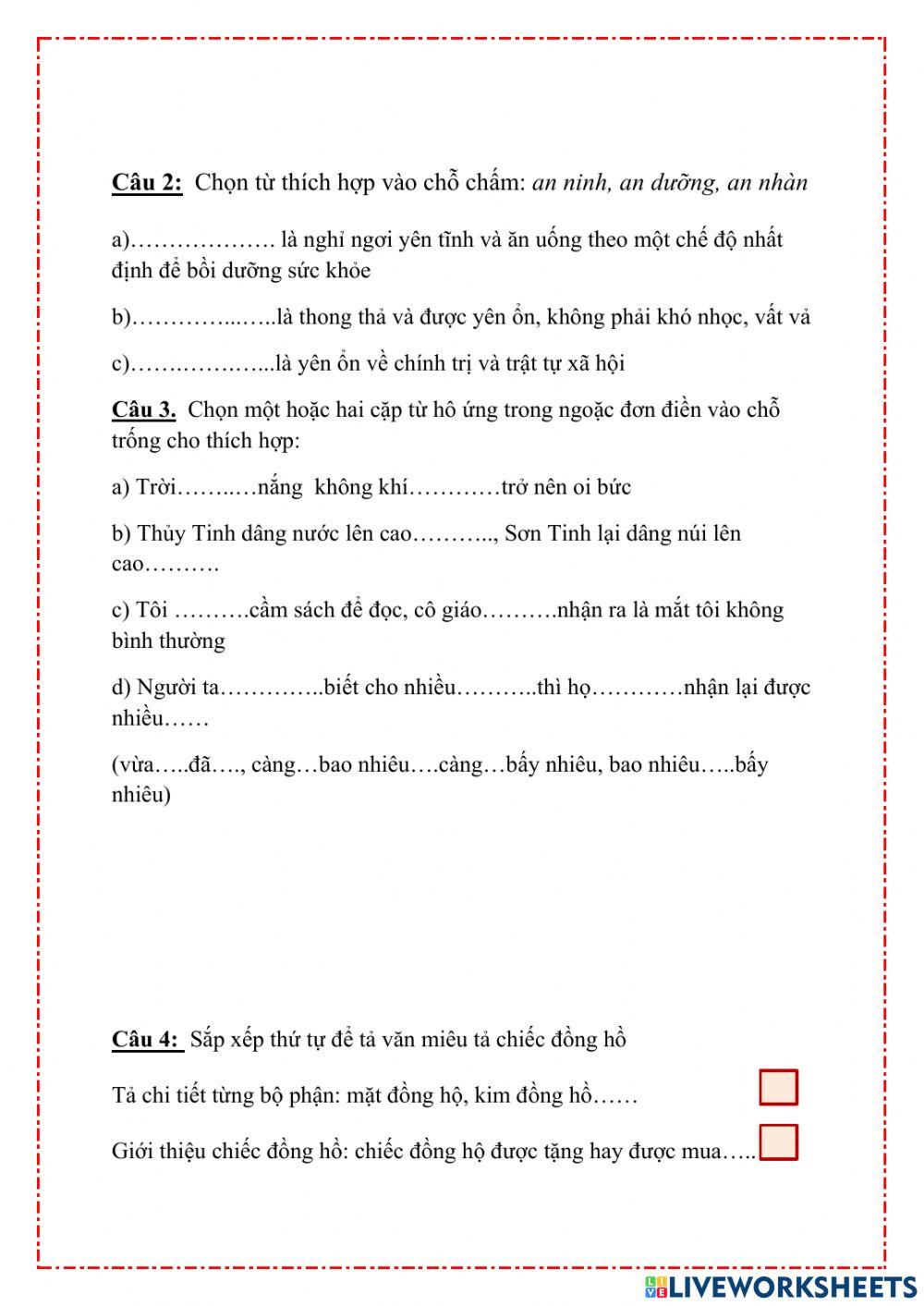 Bài tập cuối tuần 24 Tiếng Việt lớp 5