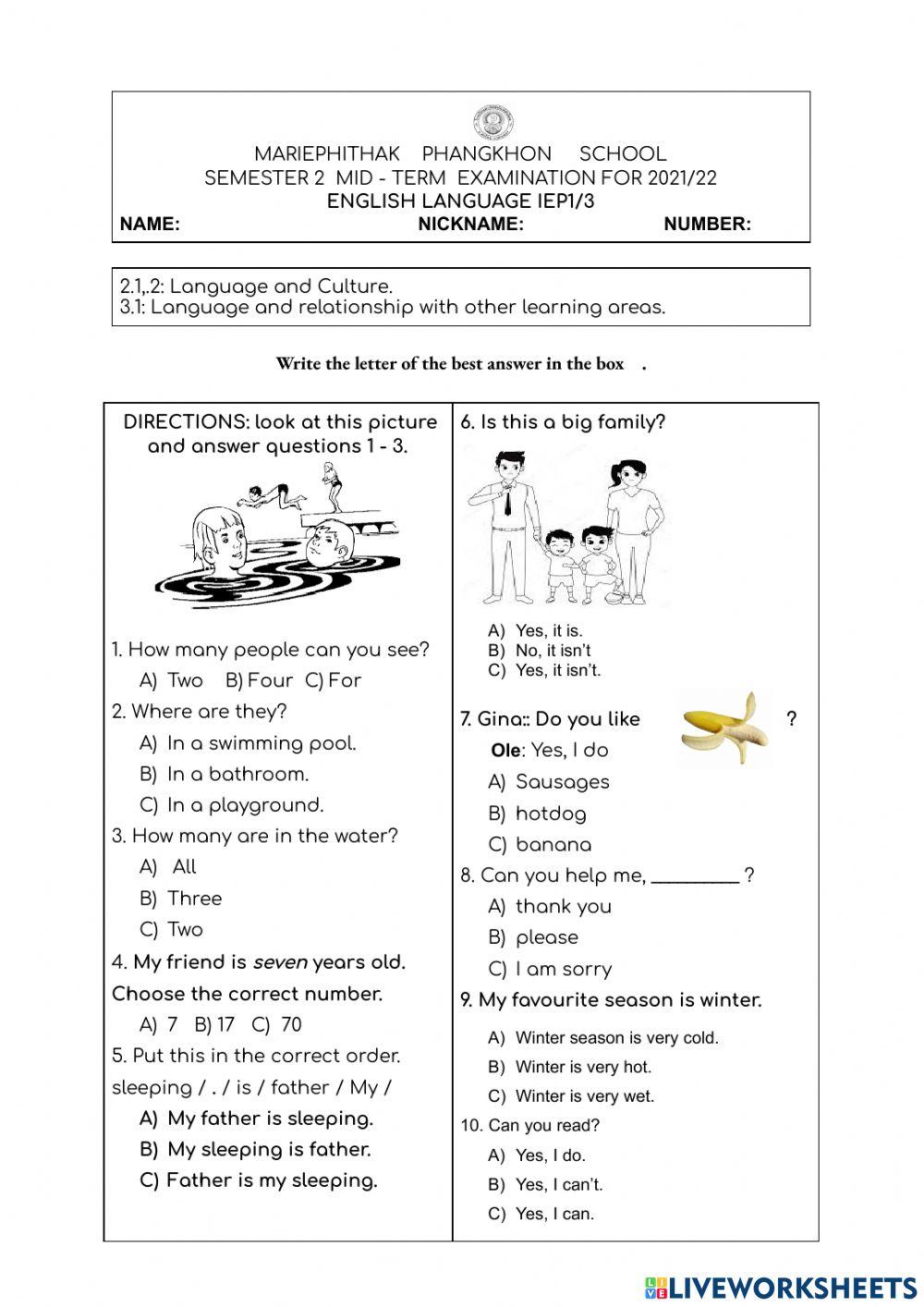 P1 MID-TERM ENGLISH JAN 22