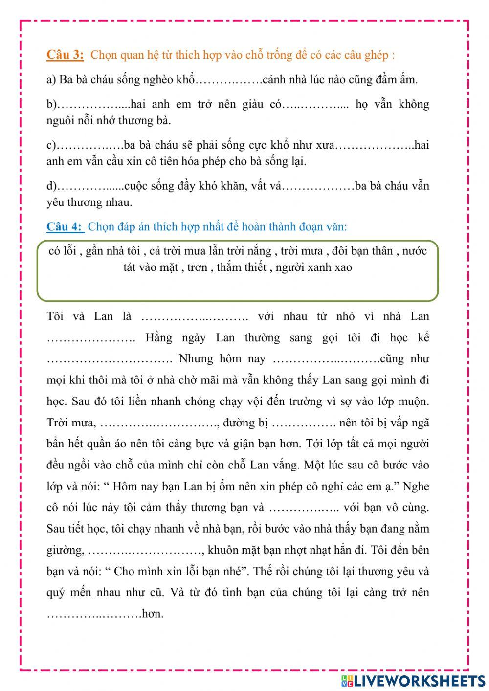 Bài tập cuối tuần 22 Tiếng Việt lớp 5