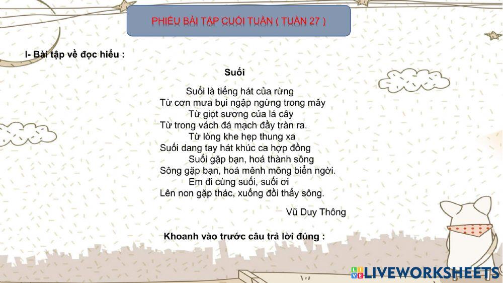 Phiếu bài tập cuối tuần ( tuần 27 )