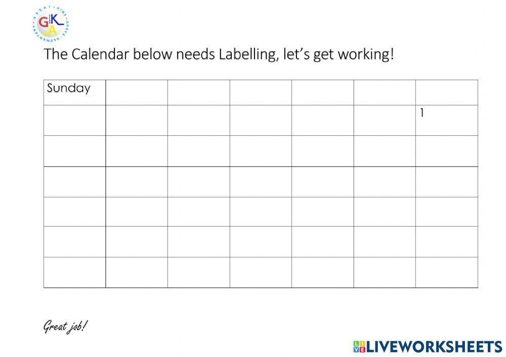 Time: Calendar worksheet | Live Worksheets