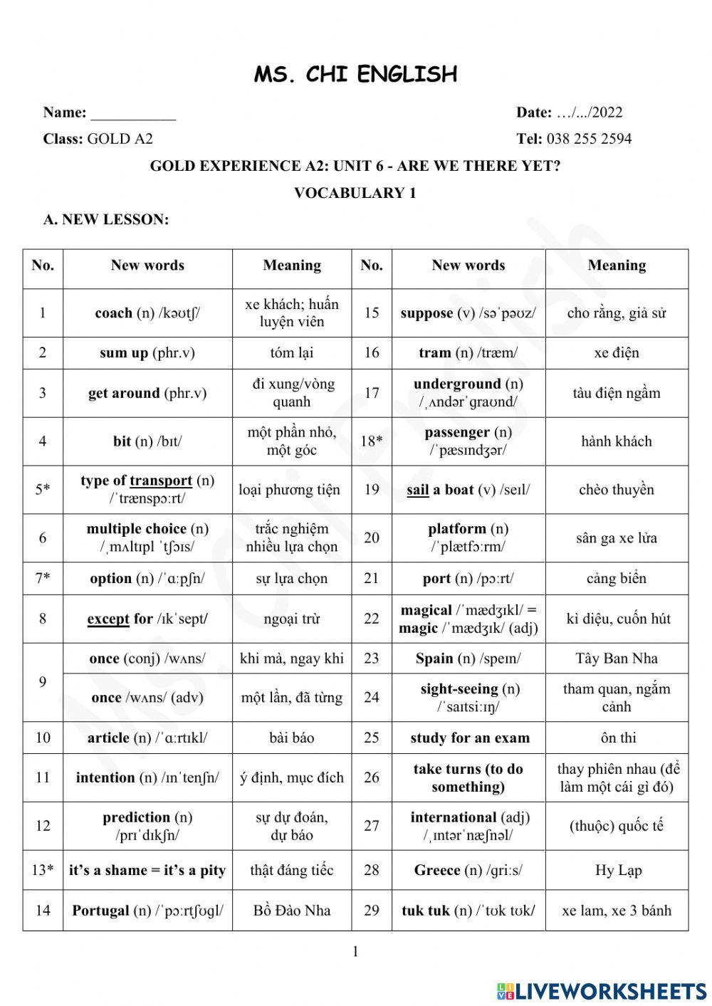 17.01.22-Gold A2-U6-Vocab 1