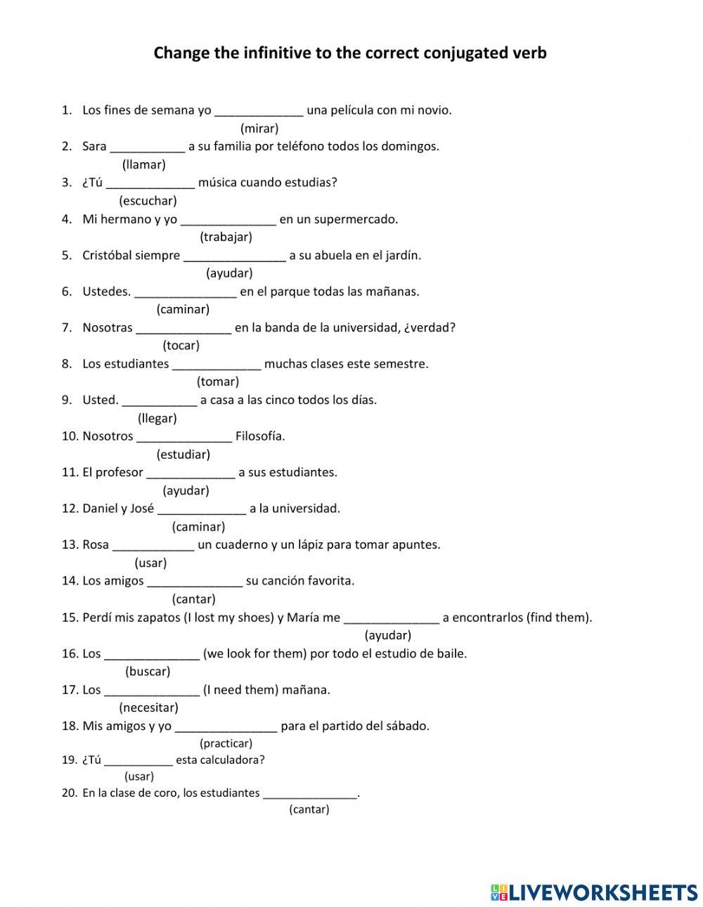 Cunjugando verbos terminacion ar