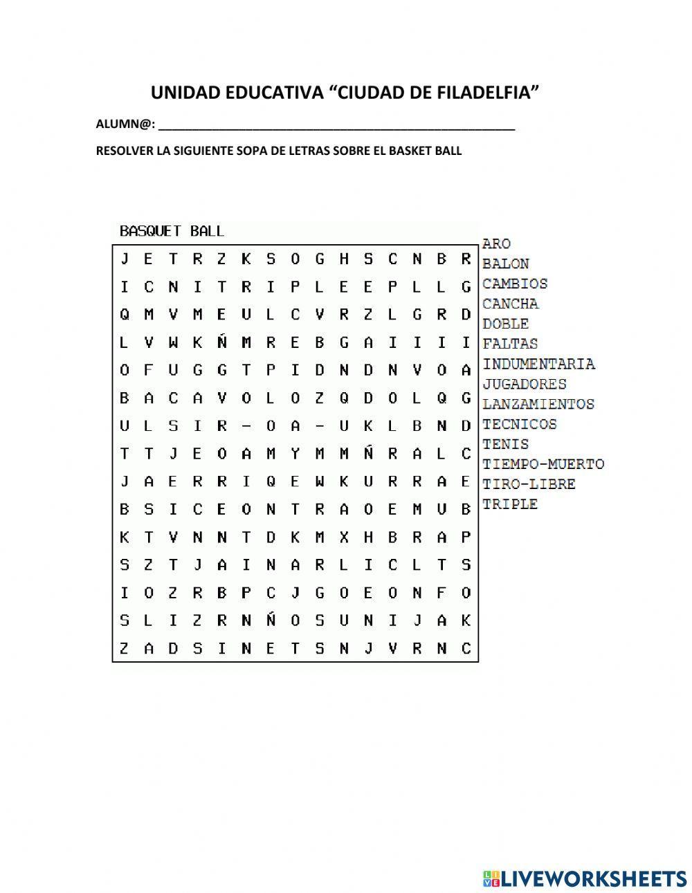 Sopa letras basket