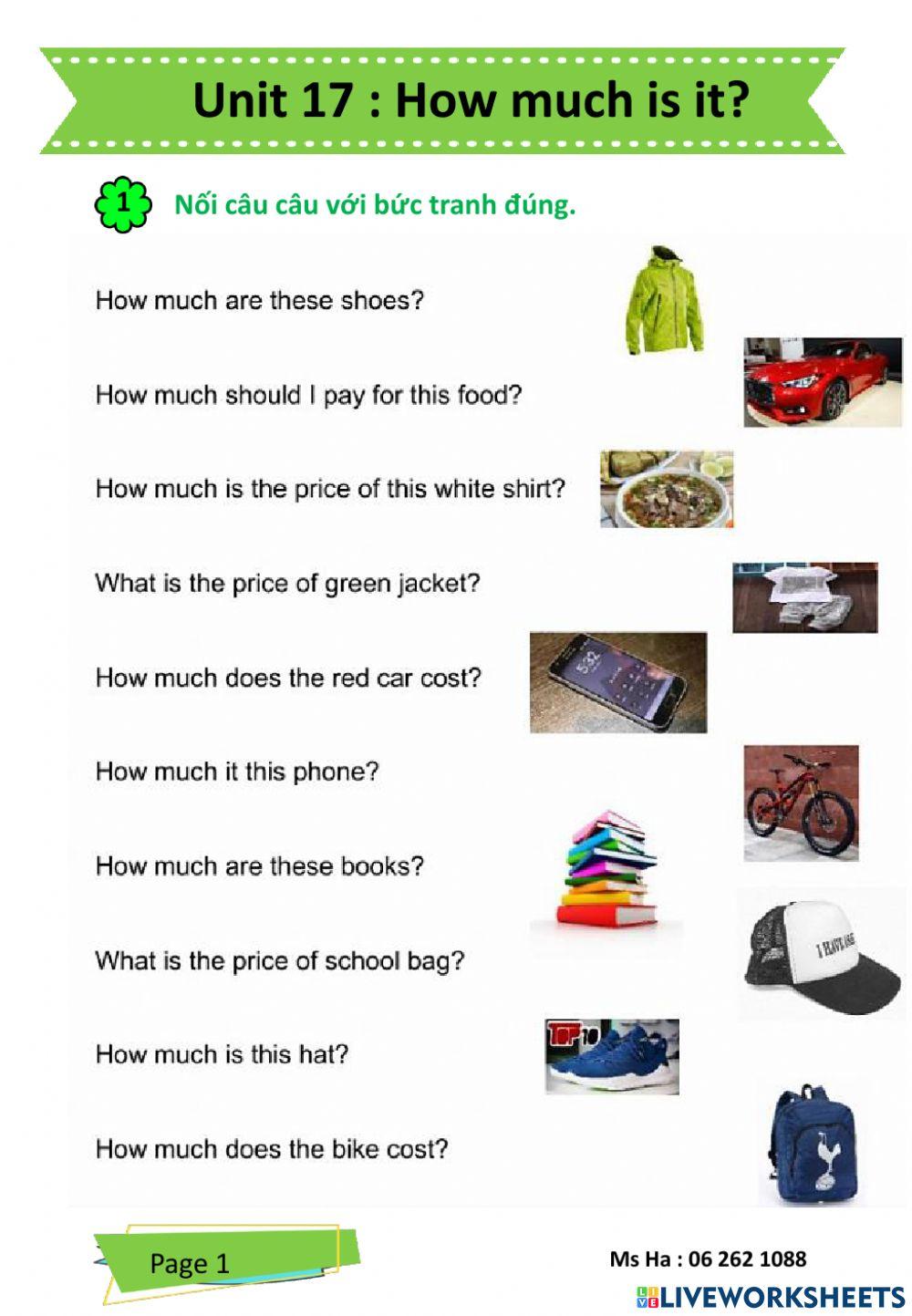 Unit 17 E 4. How much is the t-shirt?