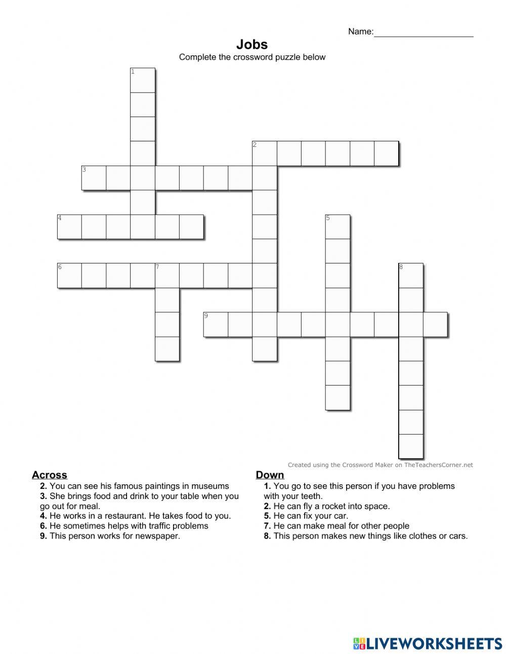 Jobs Crossword ntktien3004 Live Worksheets