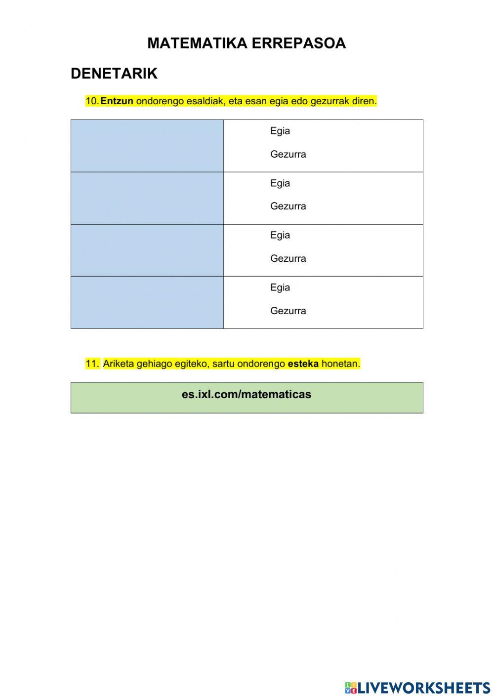 Matematika errepasoa