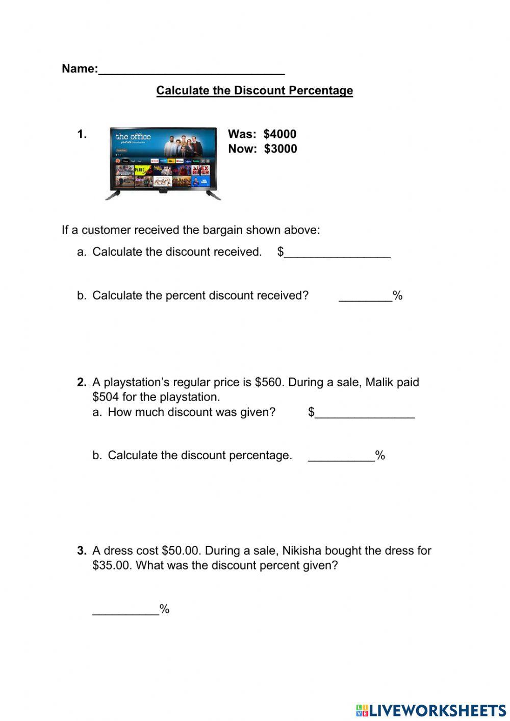Calculating the percent discount