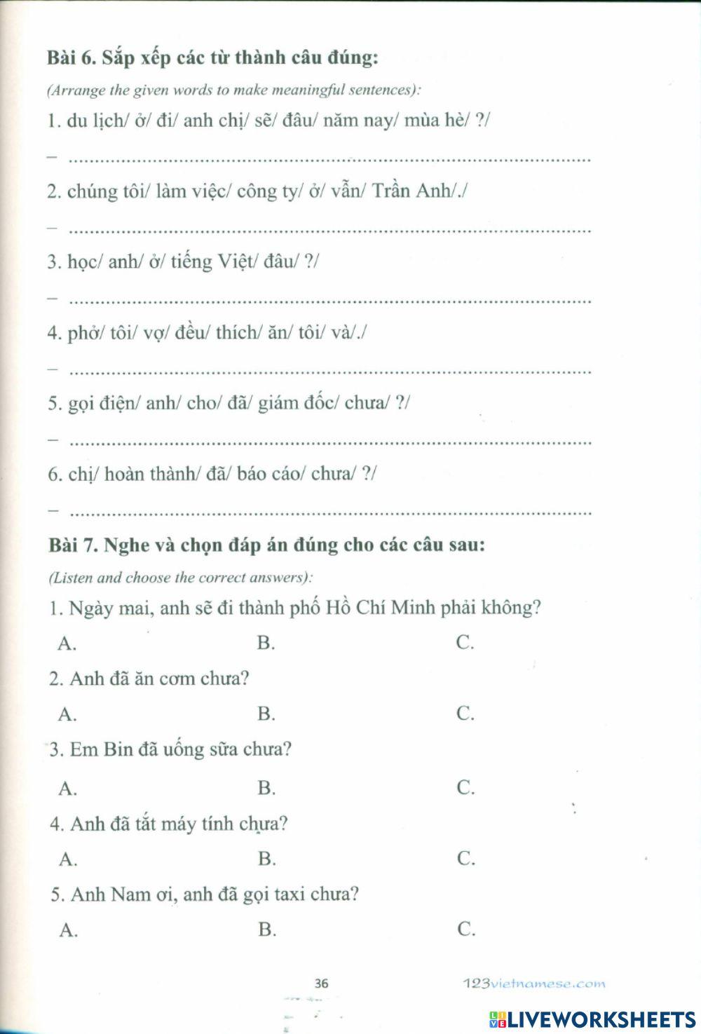 Bài 8: Anh đã có nhà riêng chưa