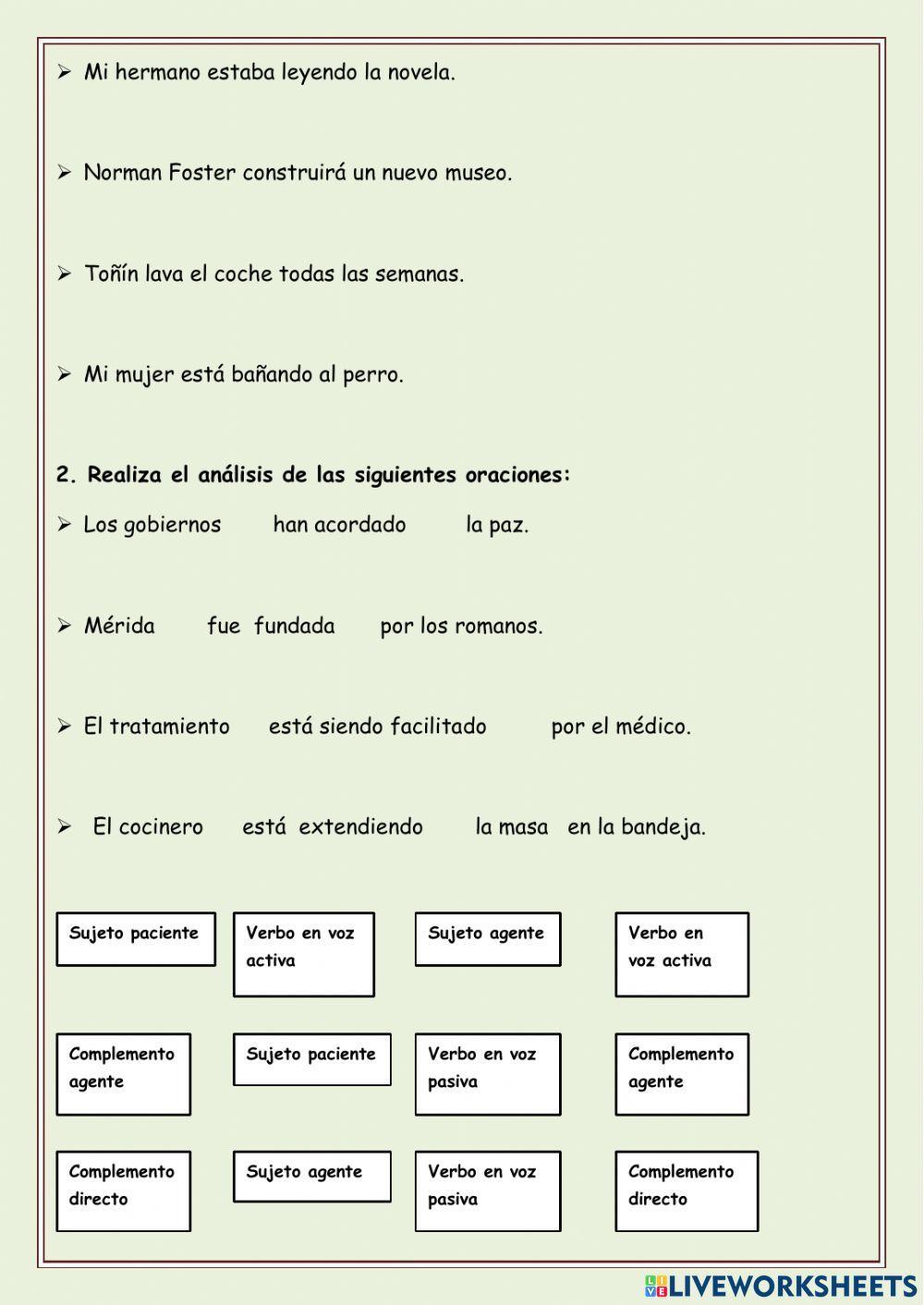 La voz pasiva | Free Interactive Worksheets | 1791428, image size:1000x1413