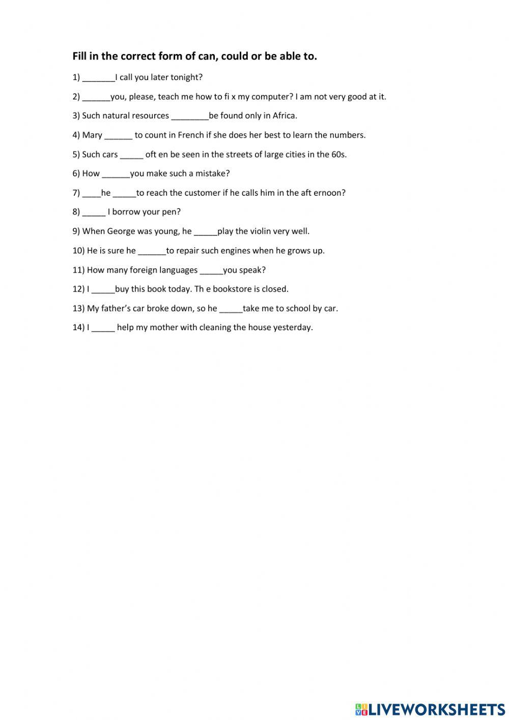 Can-Could-Be able to