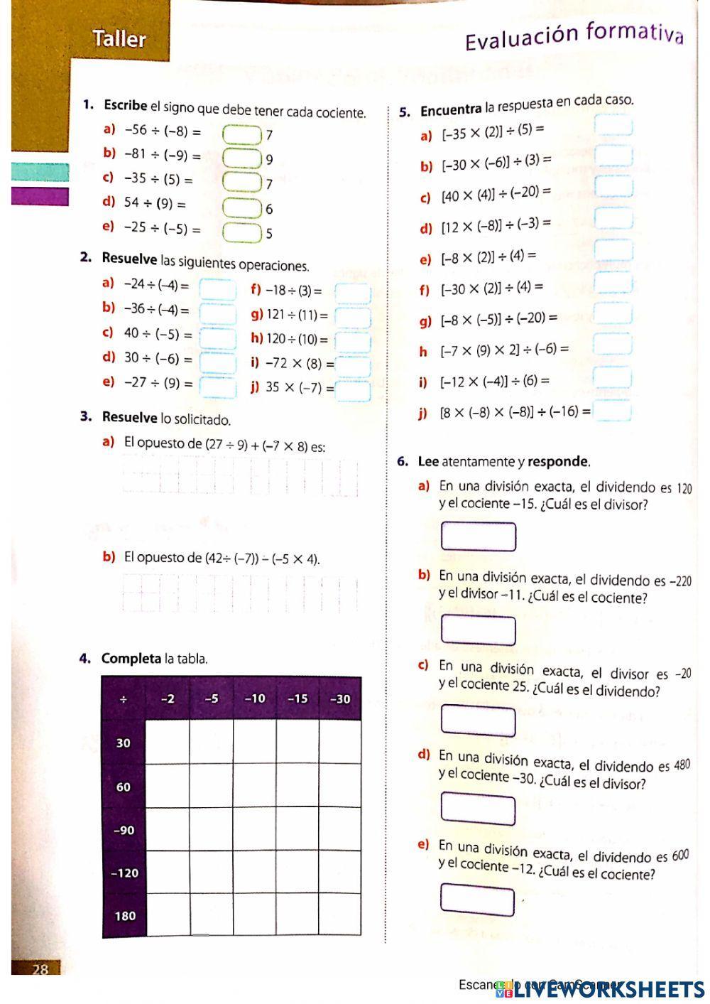 Division y operaciones combinadas