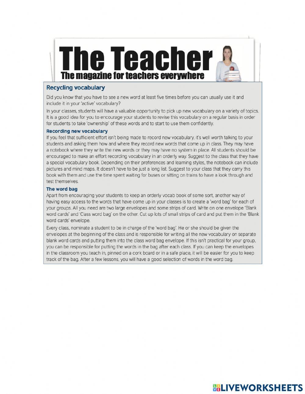 Recycling vocabulary