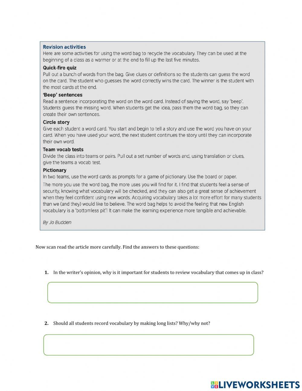 Recycling vocabulary
