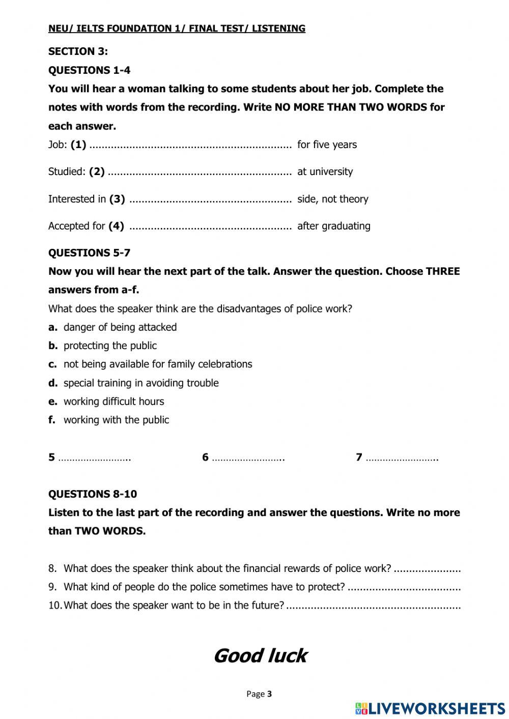 Ielts foundation 1 final listening