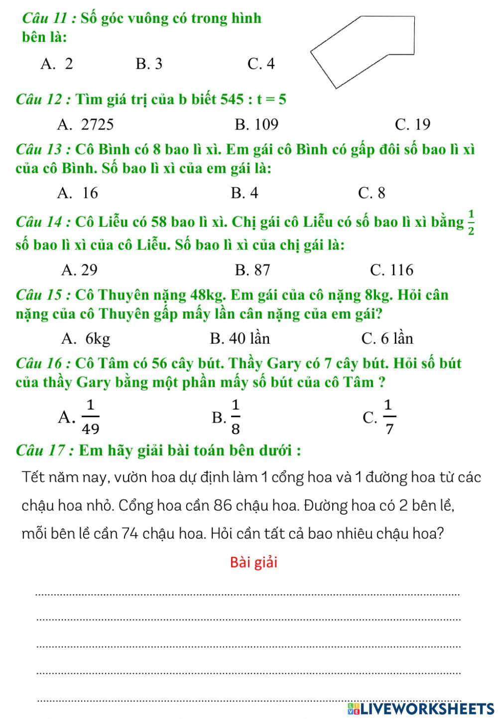 Ôn tập Toán HK1 - đề số 5
