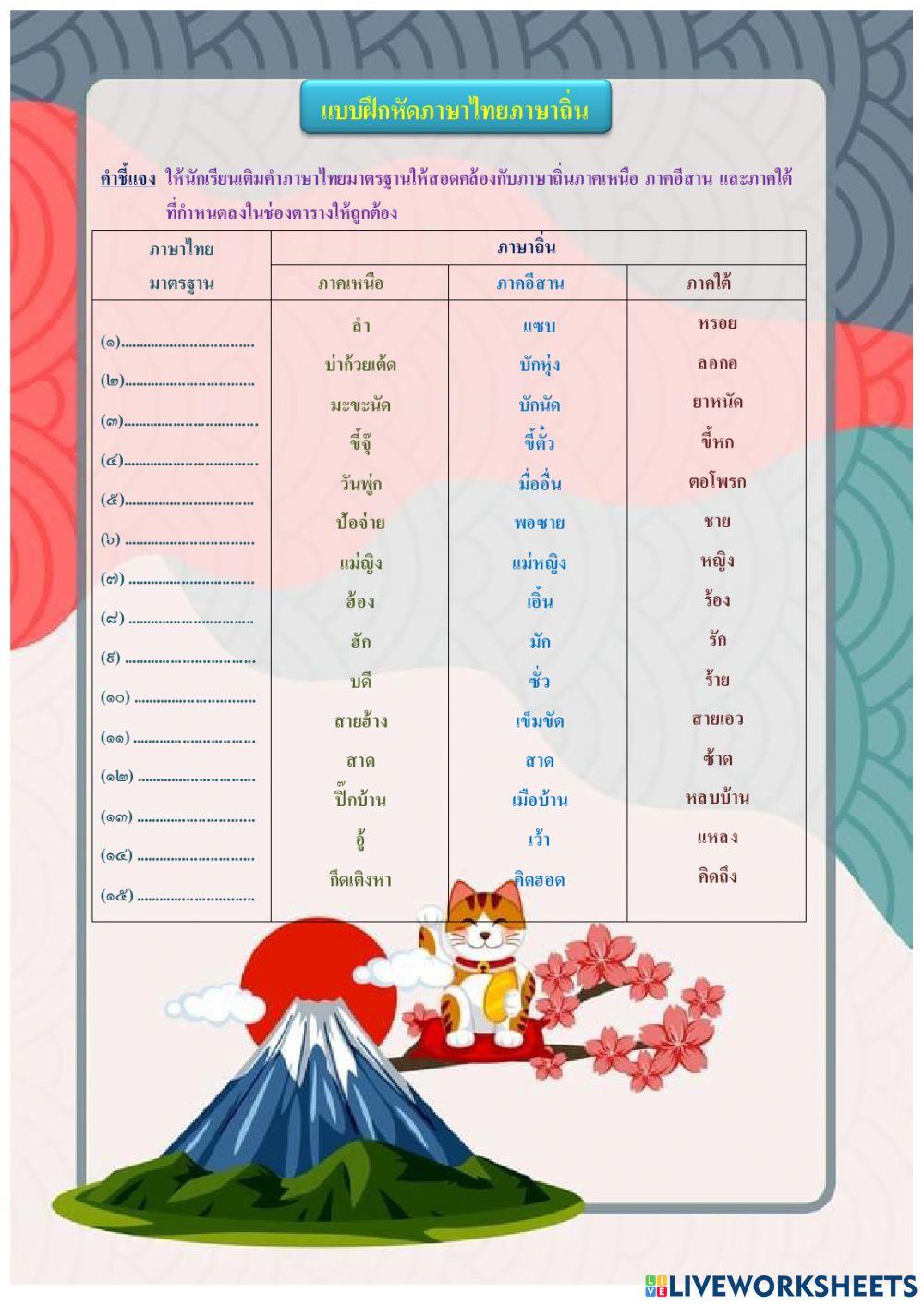 ใบงานภาษาไทย