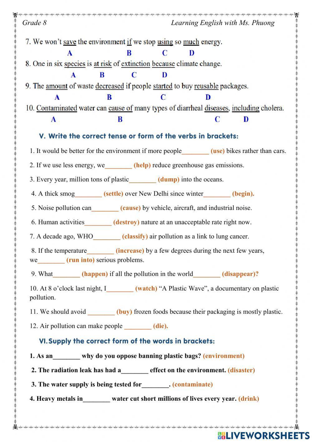 English 8 - Unit 7 - Test for U8
