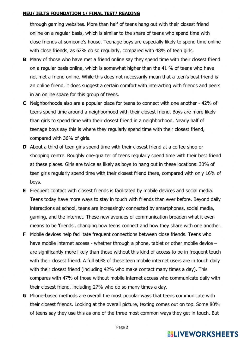 IELTS FOUNDATION 1 FINAL READING